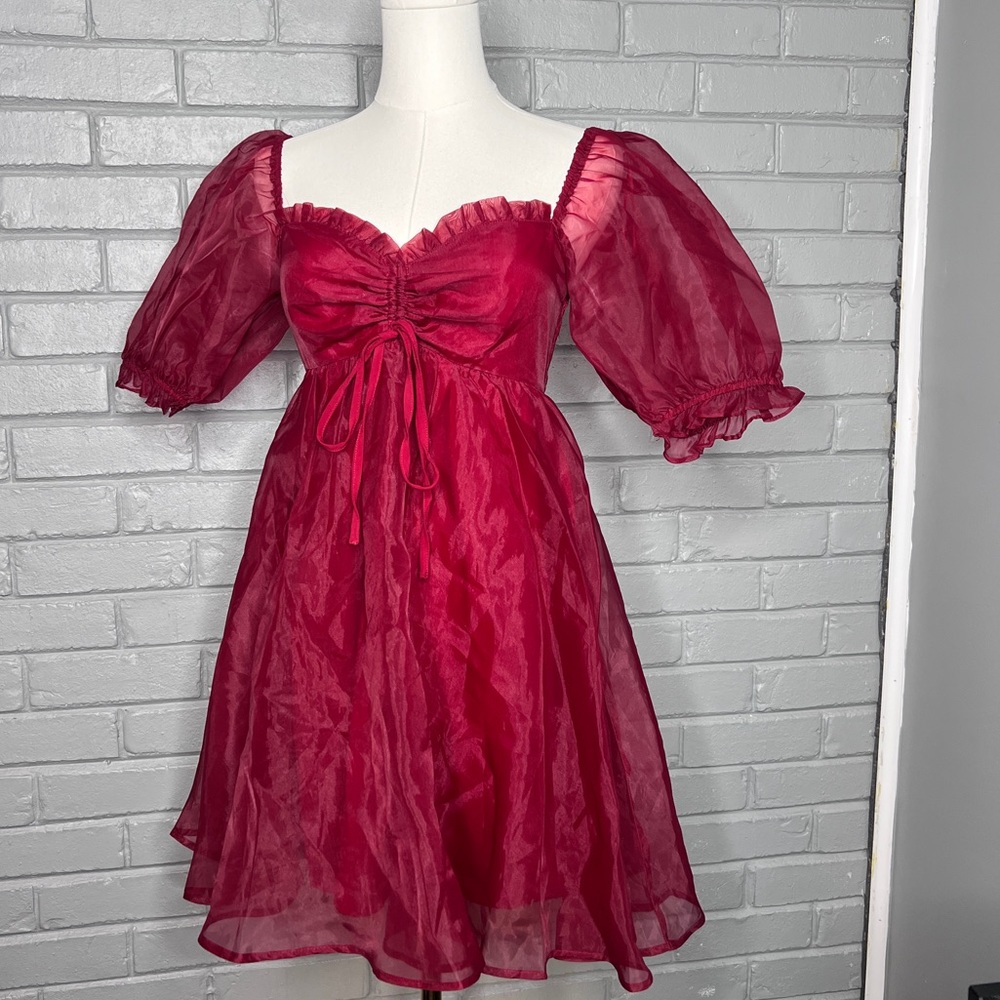 Altar’d State Red Babydoll Mini Mesh Dress Size Small - Picture 3 of 13
